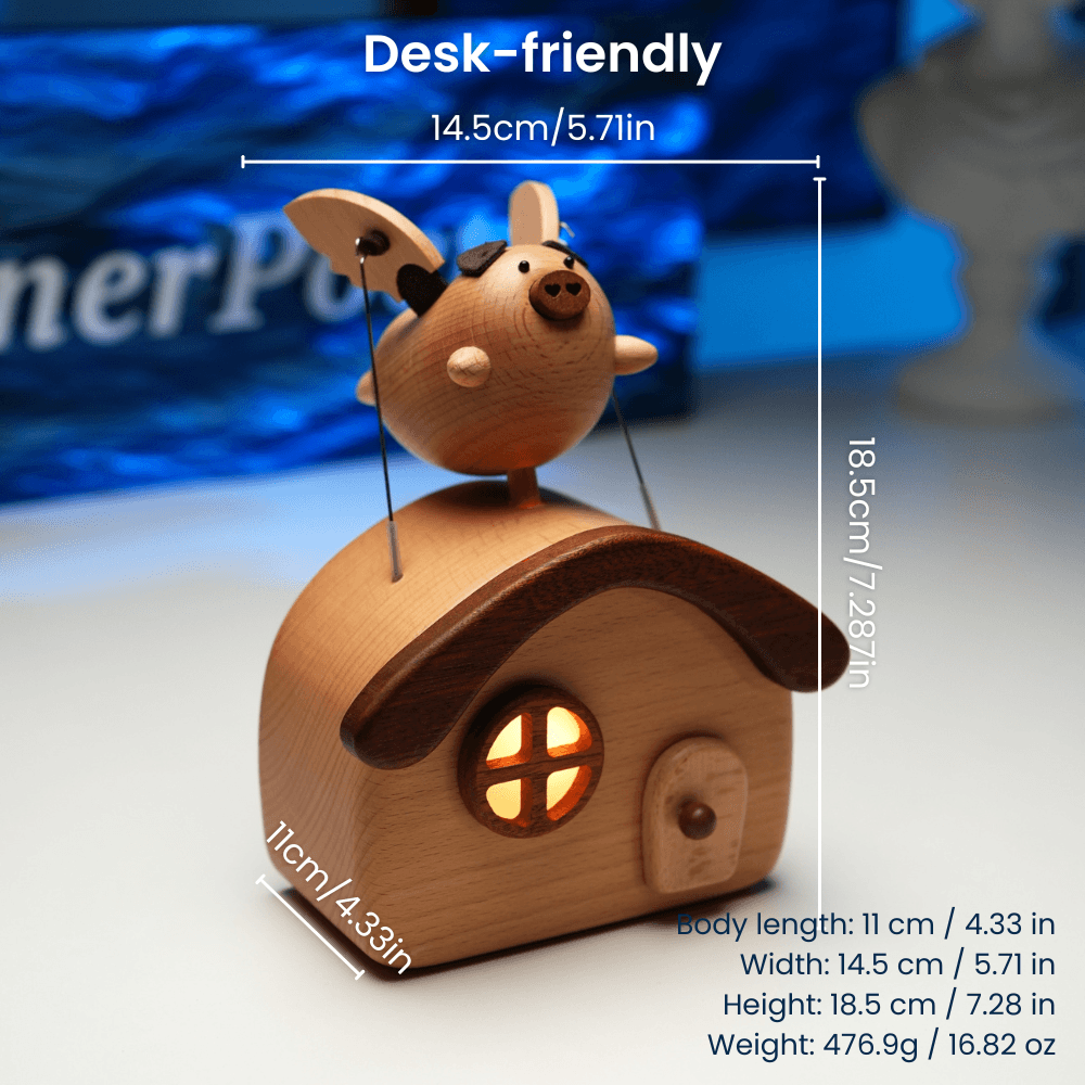 MarinerPoet Flying Pig Cottage – Wooden Automaton Night Light