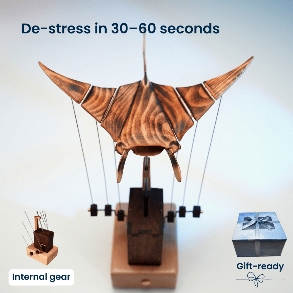 Handcrafted Wooden Manta Ray Automaton – Artisan Kinetic Desk