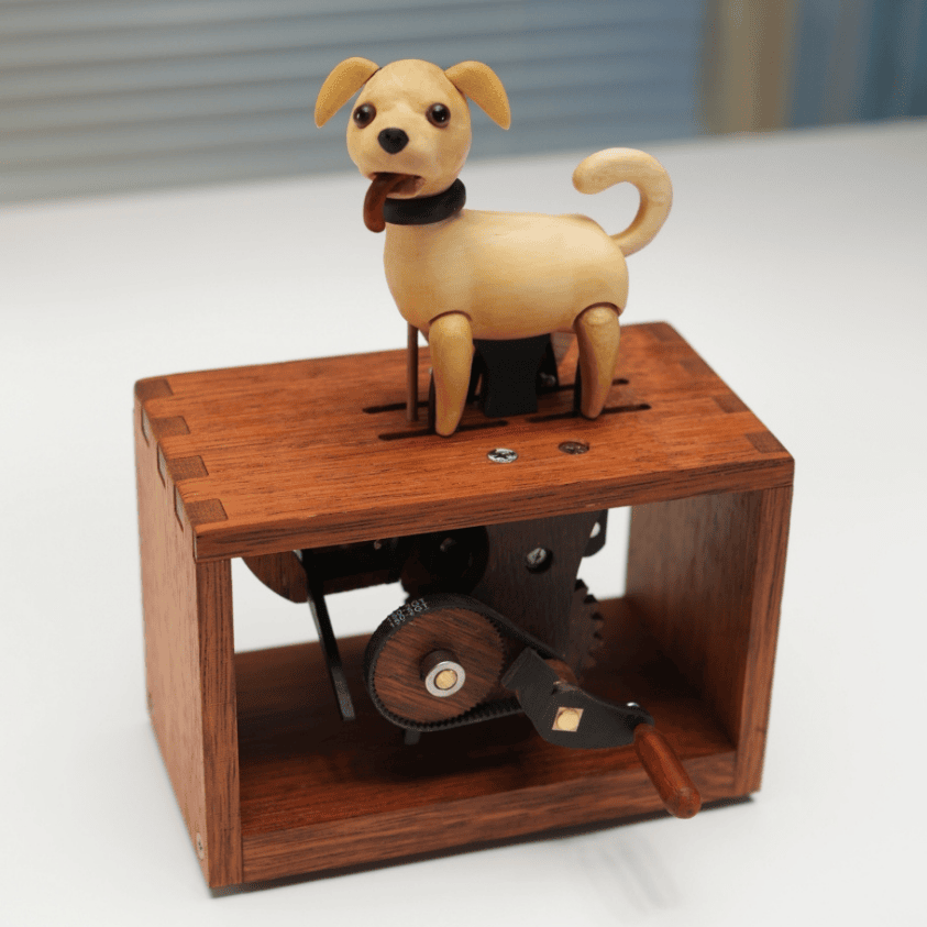 MarinerPoet™ Handcrafted Wooden Dog Crank Automaton