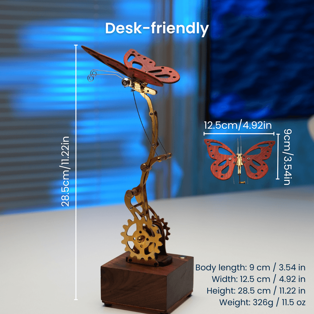 MarinerPoet Handcrafted Wooden Butterfly Automaton — Fluttering Kinetic Sculptur