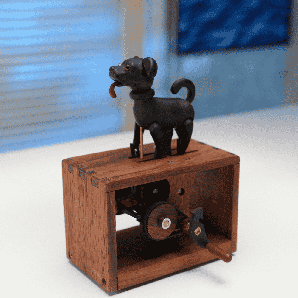 MarinerPoet™ Handcrafted Wooden Dog Crank Automaton