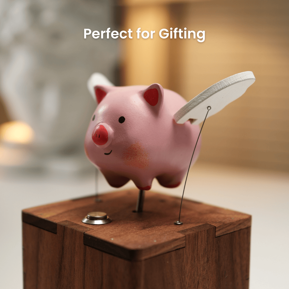 MarinerPoet™ Handcrafted Wooden Angel Pig Automaton