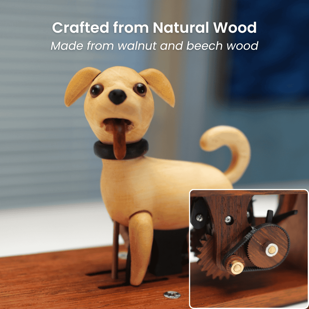 MarinerPoet™ Handcrafted Wooden Dog Crank Automaton