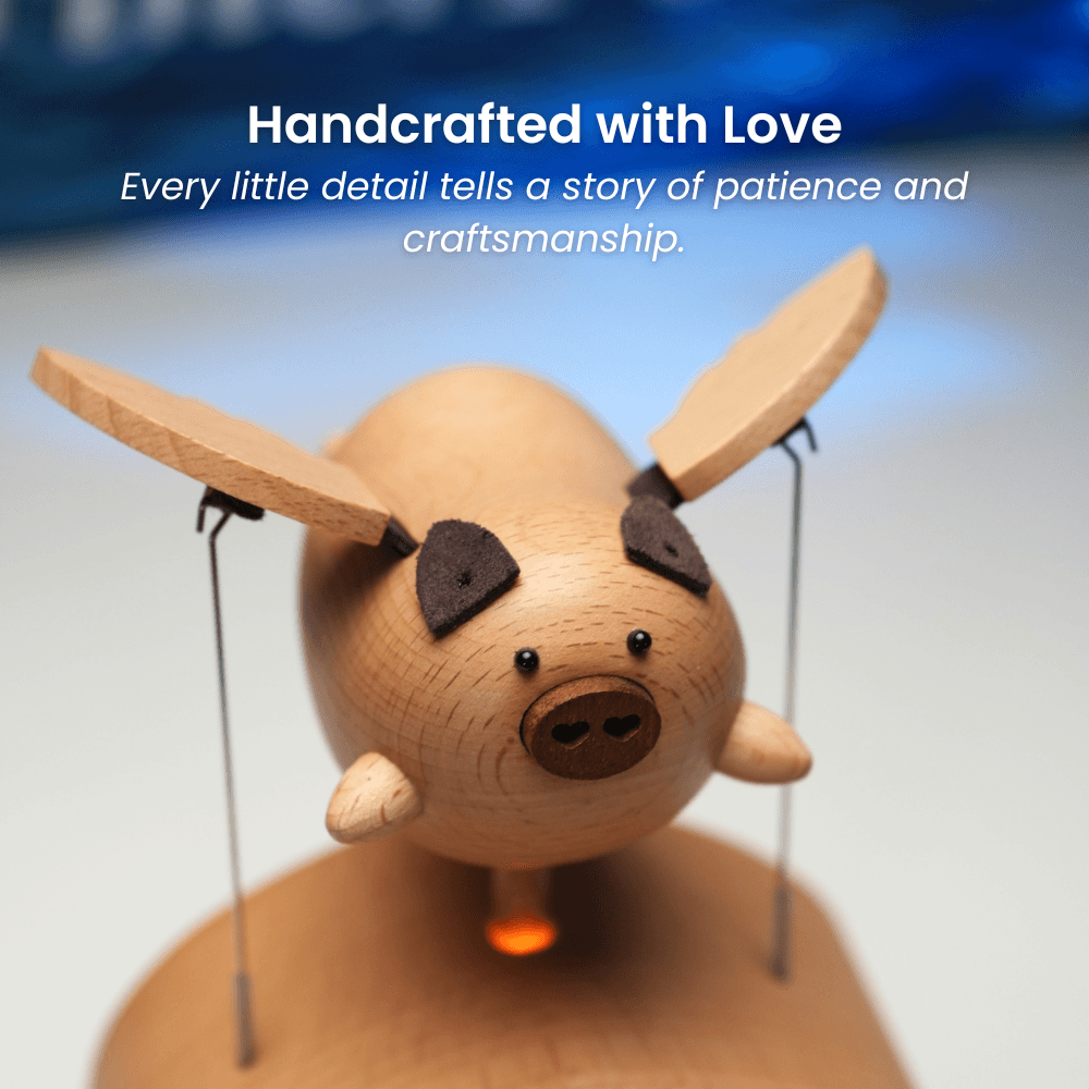 MarinerPoet Flying Pig Cottage – Wooden Automaton Night Light