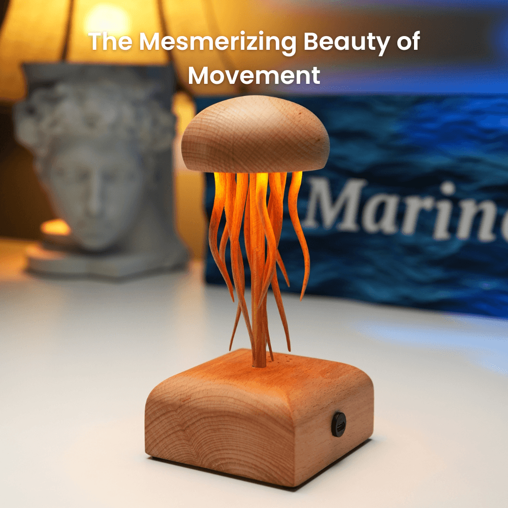 MarinerPoet Handcrafted Wooden Jellyfish Automaton – Night Light & Bluetooth Speaker