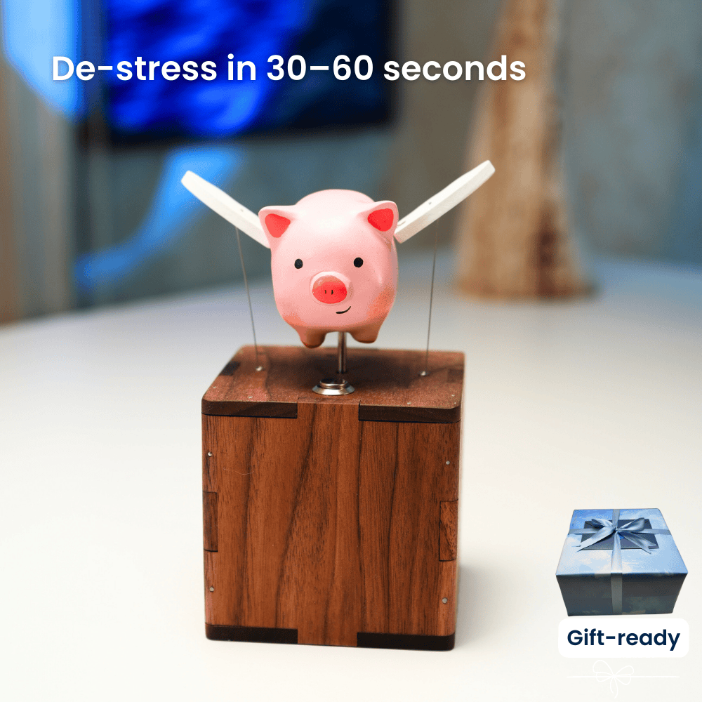 MarinerPoet™ Handcrafted Wooden Angel Pig Automaton