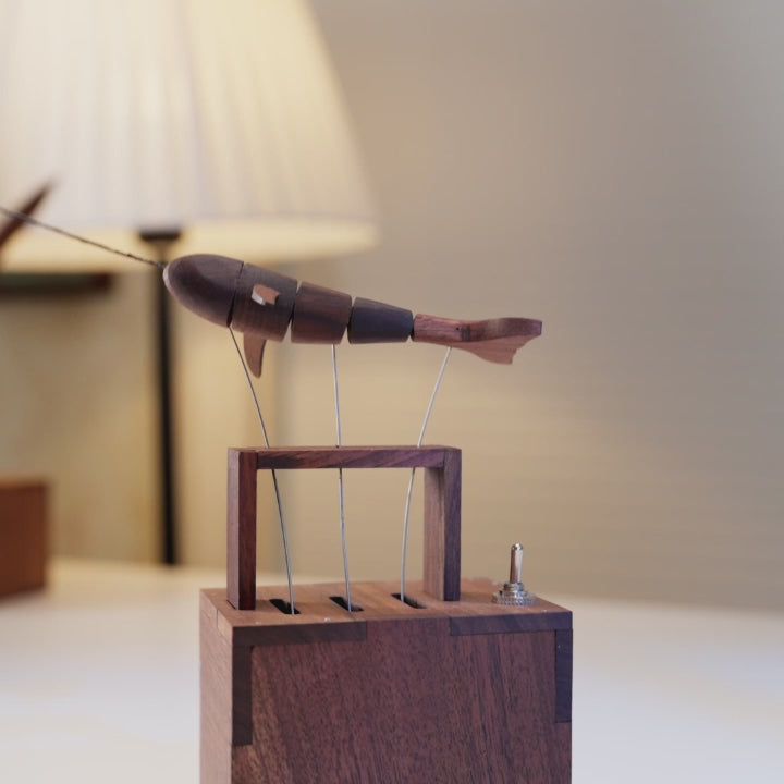 Handcrafted Walnut Whale Automaton