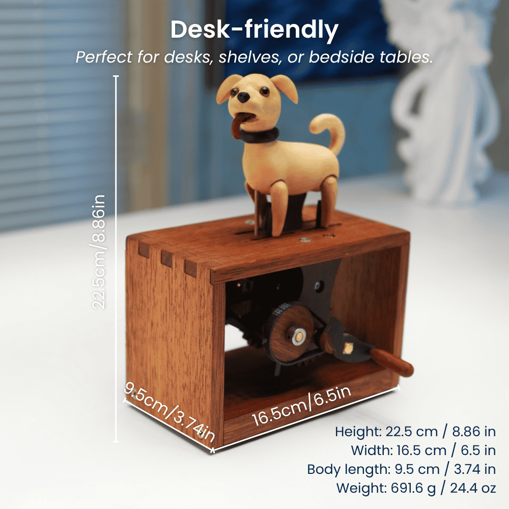 MarinerPoet™ Handcrafted Wooden Dog Crank Automaton
