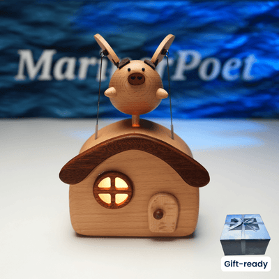 MarinerPoet Flying Pig Cottage – Wooden Automaton Night Light