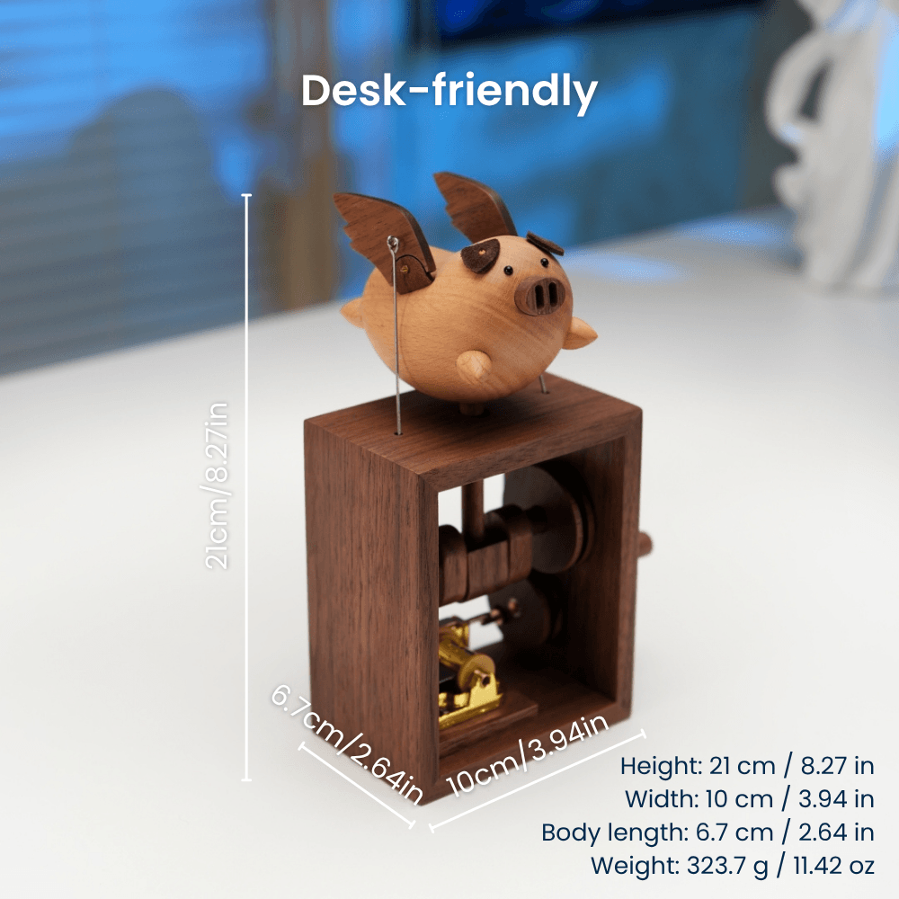 MarinerPoet™ Automate en bois fait main de cochon ange boîte à musique