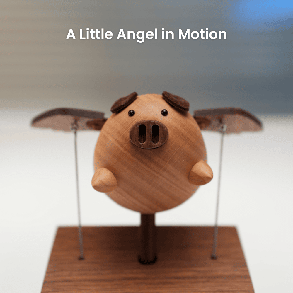 MarinerPoet™ Handcrafted Wooden Angel Pig Music Box Automaton