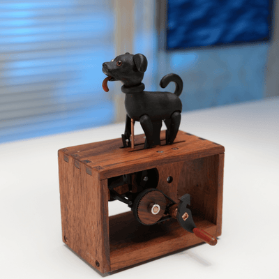 MarinerPoet™ Handcrafted Wooden Dog Crank Automaton
