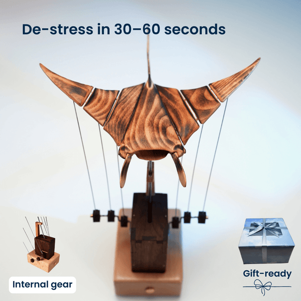 Handcrafted Wooden Manta Ray Automaton – Artisan Kinetic Desk