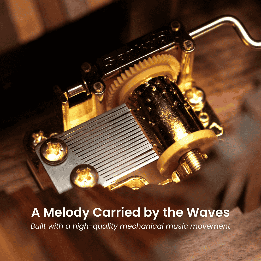 MarinerPoet™ Handcrafted Wooden “Song of the Waves” Music Box Automaton