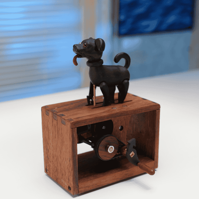 MarinerPoet™ Handcrafted Wooden Dog Crank Automaton