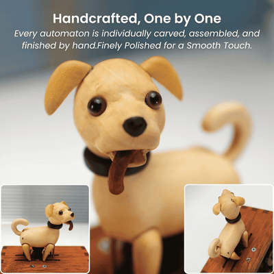 MarinerPoet™ Handcrafted Wooden Dog Crank Automaton