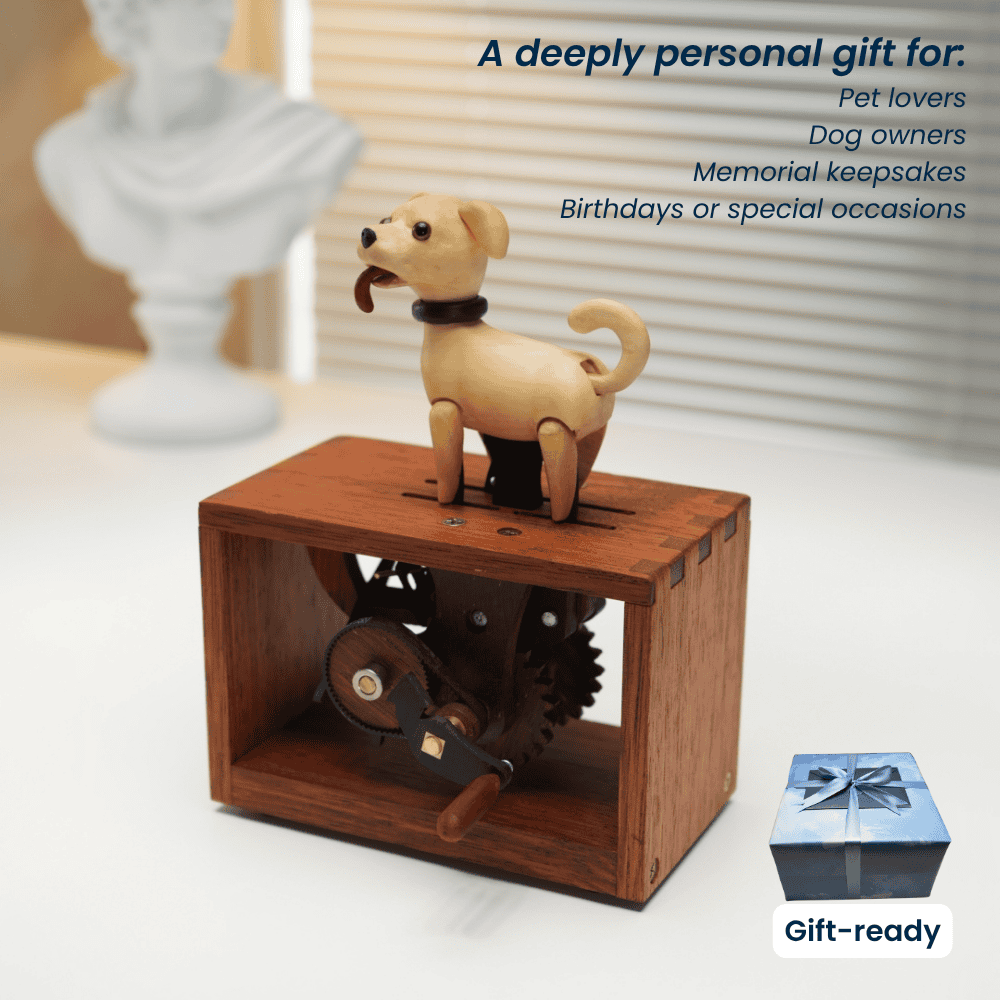 MarinerPoet™ Handcrafted Wooden Dog Crank Automaton