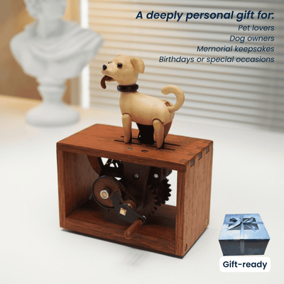 MarinerPoet™ Handcrafted Wooden Dog Crank Automaton