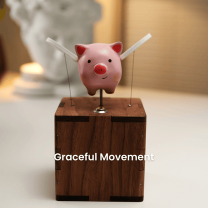 MarinerPoet™ Handcrafted Wooden Angel Pig Automaton