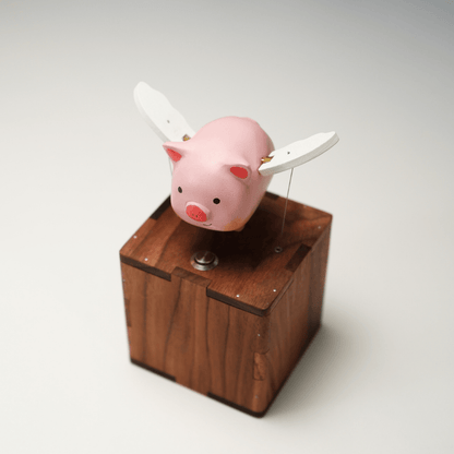 MarinerPoet™ Handcrafted Wooden Angel Pig Automaton