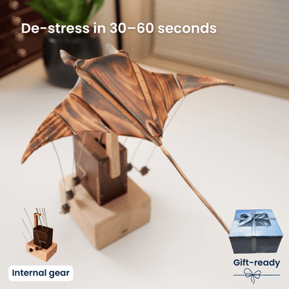 Handcrafted Wooden Manta Ray Automaton