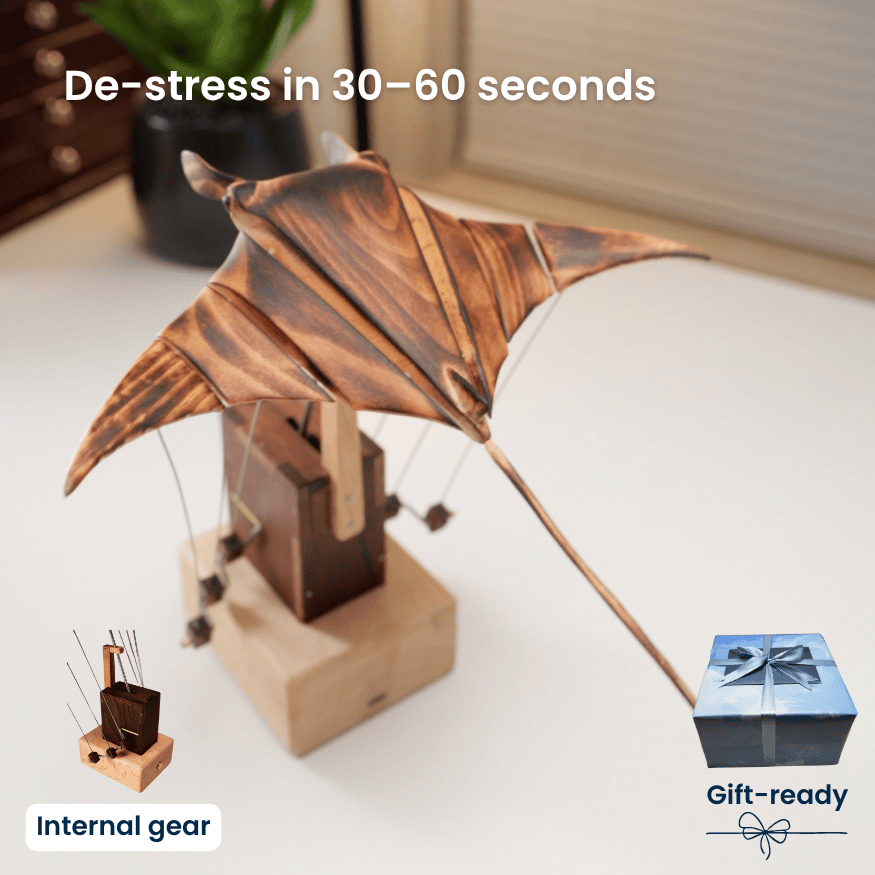 Handcrafted Wooden Manta Ray Automaton