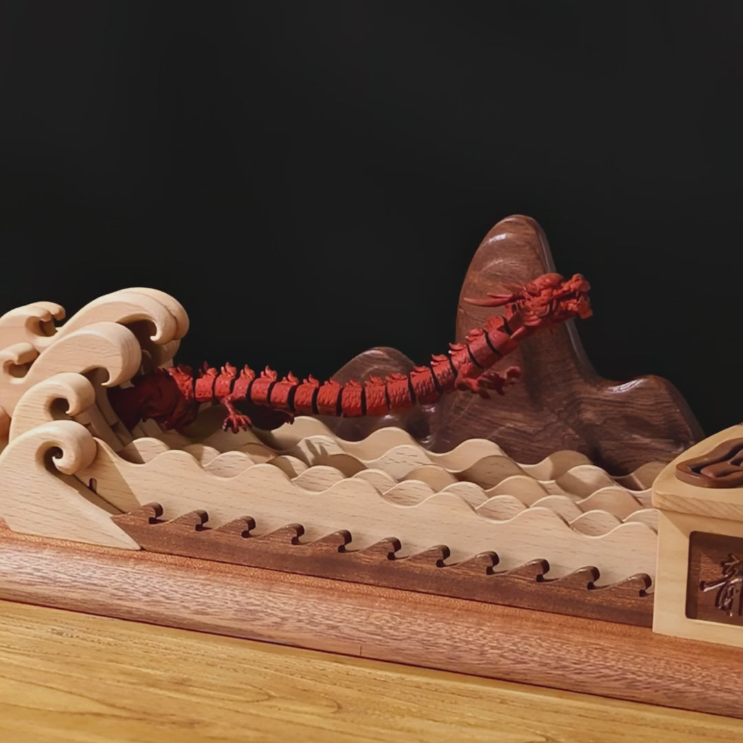 Load video: MarinerPoet Handcrafted Wooden Asian Dragon Automaton