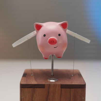 MarinerPoet™ Handcrafted Wooden Angel Pig Automaton