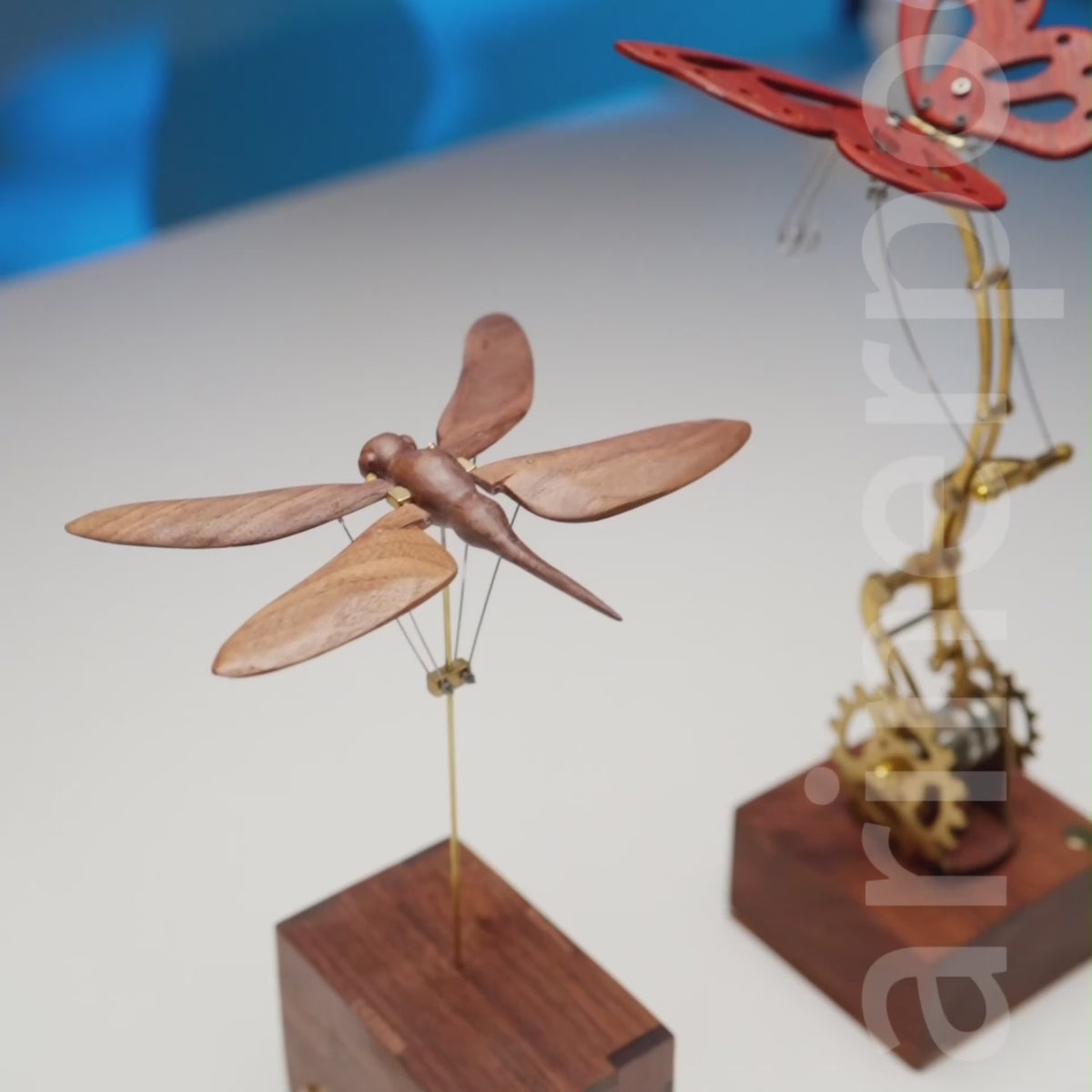 Load video: MarinerPoet Handcrafted Wooden Dragonfly Automaton