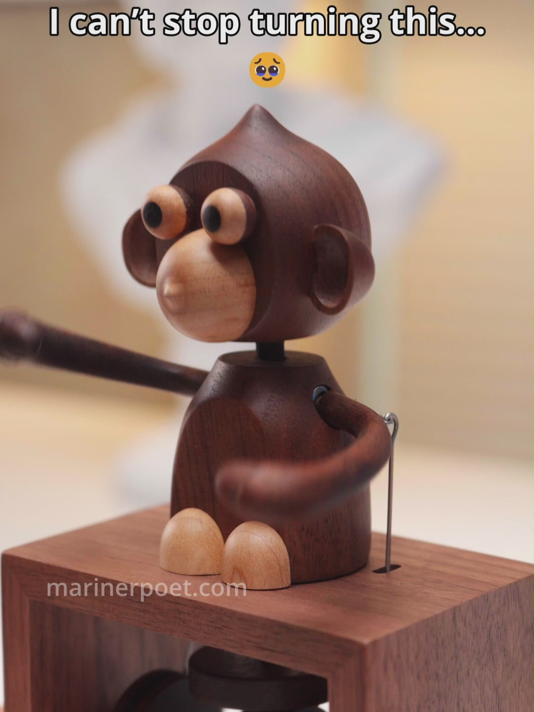 Load video: MarinerPoet Handcrafted Wooden Monkey Music Box Automaton